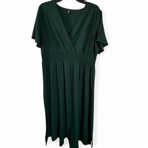 SHEIN Green Ruched Wrap Midi Dress​​